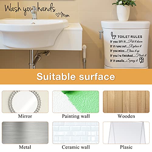 4 Pieces Bathroom Wall Decals Sticker Toilet Rules Soak Relax Enjoy Bathroom Rules Wash Your Hands Love Mom Wall Quote Saying Stickers Vinyl Art Decor for Home Restroom (Black)