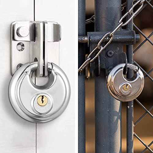 Discus Padlock with Key, 6 Pack Stainless Steel Storage Lock with 2-3/4 in. Wide, 3/8 in. Diameter Shackle, Heav Duty Disc Lock for Storage Unit, Sheds, Garages and Fence