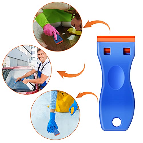 Plastic Razor Blade Scraper, 4 Pieces Scraper Tools with 100 Pieces Plastic Blades for Gasket Remover, Stickers, Decals, Adhesive, Labels, Paint, Glass, Car, Windows