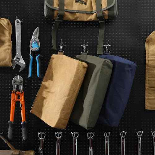 Waxed Canvas Tool Pouch, Heavy Duty Tool Bag with Smooth Zipper & Multipurpose Pouch Tote Bag with Carabiner