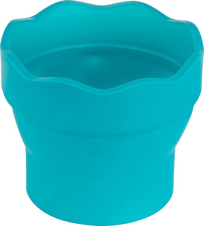Faber-Castell Clic & Go Portable Paint Water Cup with Brush Holder, Turquoise - Collapsible Paint Brush Cleaner Rinse Cup, Travel Friendly Painting Accessories