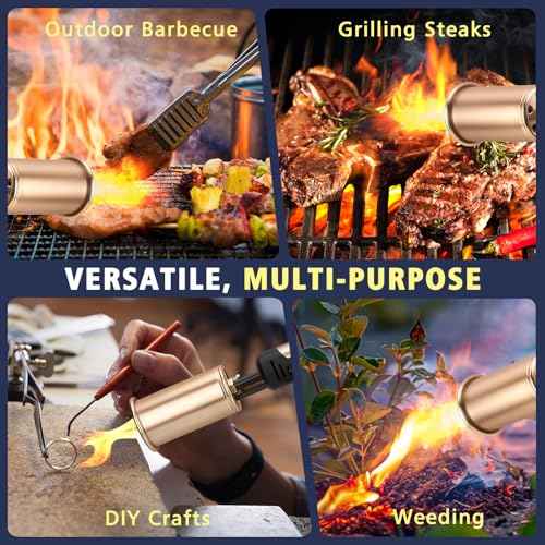 Propane Torch with Turbo Mode, Flamethrower Gun with Safety Lock, Blow Torch Gun for Cooking, Kitchen Food Torch Head for Grill, Searing Steak, BBQ, Charcoal Lighter(Tank Not Included)