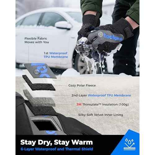 toolant 100% Waterproof Work Gloves for Men, Insulated Winter Gloves with Reinforced Palm for Cold Weather Protection, S-XXL