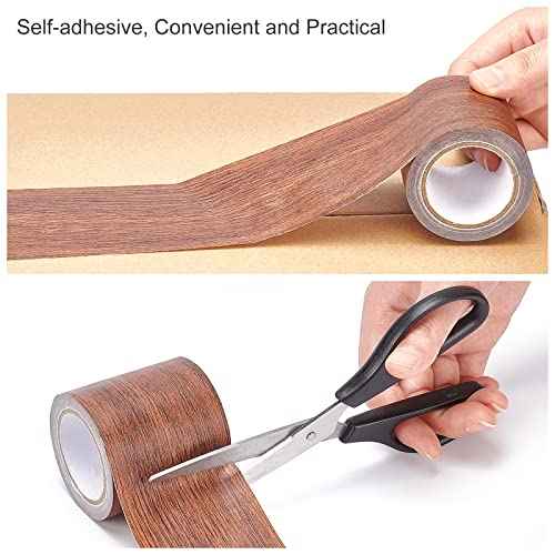 GORGECRAFT 2.2 Inch x 15Ft Wood Textured Adhesive Repair Tape Self Adhesive Patch Realistic Wood Grain Repair Tape High-Adhesive Repair Tape Simulation for Chair Floor Furniture(Coconut Brown)