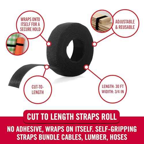 VELCRO Brand VEL-30767-AMS Narrow Straps 3/4 in x 30 ft Roll | Cut to Length Reusable Self-Gripping Tape | Bundle Wrap Garden Tools, Hoses, Organize Craft Supplies, Camping Gear, More | Black
