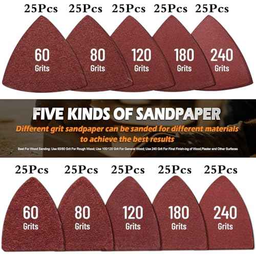 260pcs Oscillating Tool Sanding Pads Kit, 5pcs Triangle Sanding Pads and 5pcs Finger Sanding Pad, 250pcs Multitool Sandpaper Set, Multi Tool Sanding Attachment Fit for Finishing Wood