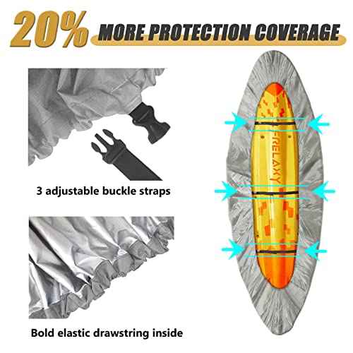 Frelaxy 420D Kayak Cover, Heavy Duty Waterproof UV Resistant Kayak Covers for Outdoor Storage, Ultra Strong Canoe Storage Dust Cover, Great for Indoor & Outdoor 9.8-13.5ft