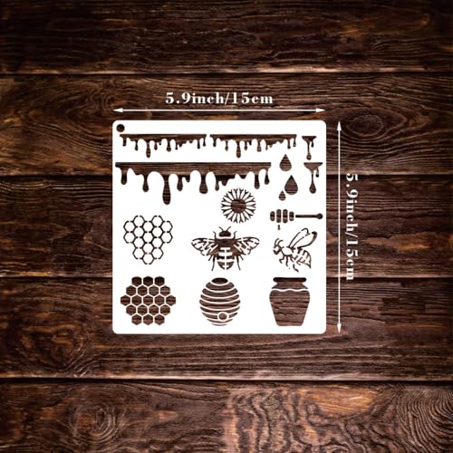 12 Pieces Bee Stencils for Painting on Wood, Honeycomb Hexagon Theme Reusable Stencils, Honey Drawing Template for DIY Scrapbooking Furniture Canvas Wall Floor Decor (5.9 x 5.9 Inch)