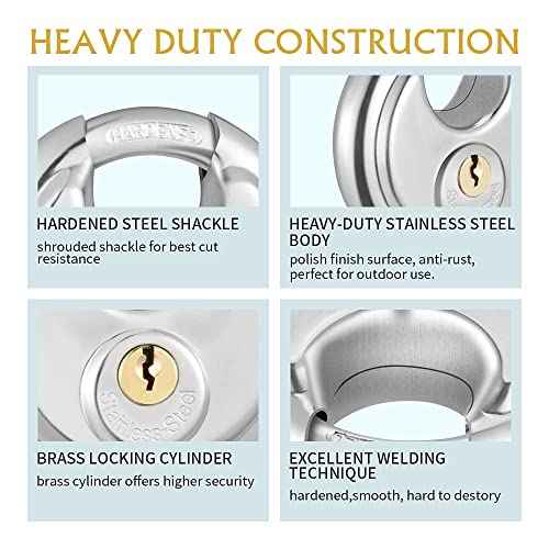 Discus Padlock with Key, 6 Pack Stainless Steel Storage Lock with 2-3/4 in. Wide, 3/8 in. Diameter Shackle, Heav Duty Disc Lock for Storage Unit, Sheds, Garages and Fence