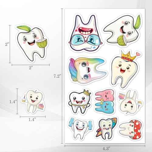 Pack 50 Pcs Cute Tooth Dentist Stickers for Water Bottles Funny Laptop Luggage Computer Scrapbooking Kids Teens Girls Boys Adults Aesthetic Waterproof Sticker Small Vinyl Decals