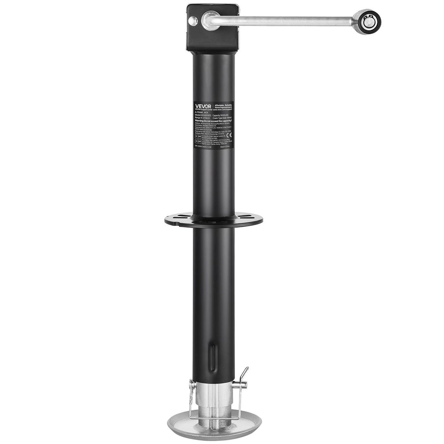 VEVOR 5000 lbs A-Frame Trailer Jack, 15-Inch Vertical Travel, Trailer Lift Jack with Adjustable 7-Level Drop Leg & Drill Socket, Cordless Drill Compatible, Suitable for RV, Utility, Yacht Trailers