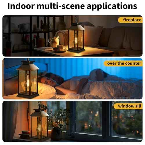 2 Pack Hanging Solar Lanterns Glass Solar Lights Outdoor Waterproof Upgraded Solar and 2 AA Batteries Powered, for Outside Porch, Patio and Indoor Tables, Mantelpiece