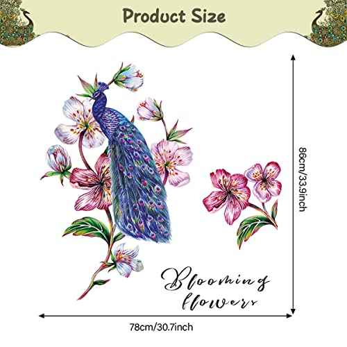 Watercolor Peacock on Flower Tree Branch Wall Decal Blue Peacock Wall Stickers Removable Living Room Girls Bedroom Office Sofa TV Background Wall D?cor