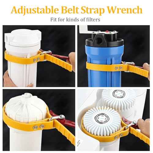 ZWIN Belt Strap Wrench 8 Inches,Adjustable Universal Belt Wrench,Steel Handle Adjustable Strap Wrench for Replacing PVC Pipe Joints,Swimming Pool Connection,taps£¨Red Handle, Yellow Strap£©