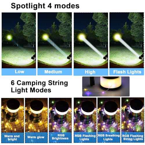 Camping Lantern Rechargeable, LED Flashlight Spotlight Lantern, Waterproof Lantern Flashlight for Hurricane Emergency, Hiking, Outdoor Patio and Garden Party Decoration