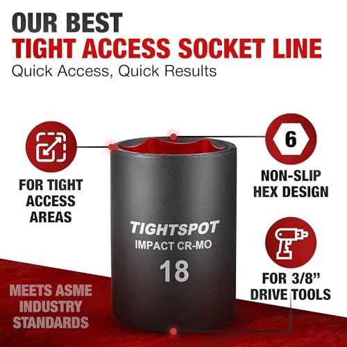 TIGHTSPOT 3/8 Inch Drive - 18mm Shallow Impact Socket with Anti-Rounding 6 Point Design, Heat-Treated CRMO Steel, Metric