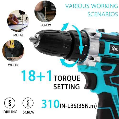 Cordless Drill Set 21v Power Drill Cordless With Battery & Charger, 84pcs Accessories Electric Drills Variable Speed, 3/8" Keyless Chuck, Built-In Level and 2 Driver Bule kit