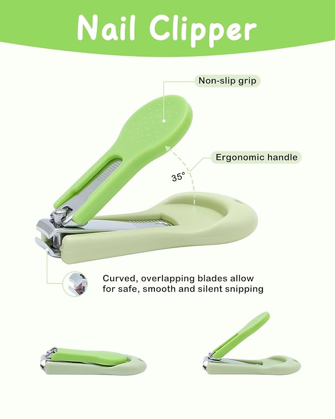 babygoal Baby Nail Flie Care Kit - 4-Piece Gentle Nail Trimmer & File Set with Safety Stopper | Painless Clipping for Newborns & Infants | Portable Case (Green) ZJCT02-B