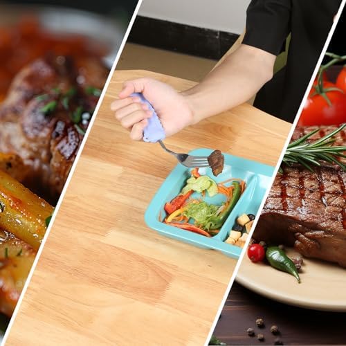 Adaptive Utensils,Curved Angled Spoon and Fork Set,for Tremors Parkinsons Limited or Elderly,Lightweight Cutlery with Non-Slip Easy Grip Handles