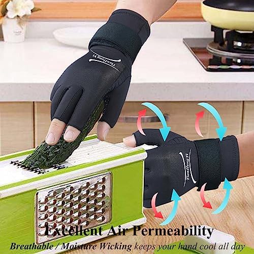 2 Pairs Copper Arthritis Gloves for Women Men, Fingerless Compression Gloves Relieve Hand Pain, Typing Gloves for Arthritis, Carpal Tunnel, Tendonitis, RSI with Adjustable Wrist Strap (Large/X-Large)