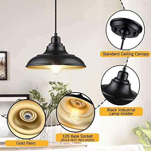 Pendant Lighting, Farmhouse Decor Adjustable Metal Hanging Lamp Ceiling Lamp, Hanging Light Fixtures, Industrial Black Pendant Lights for Kitchen Island Dining Room Barn, E26 Base, 2 Pack