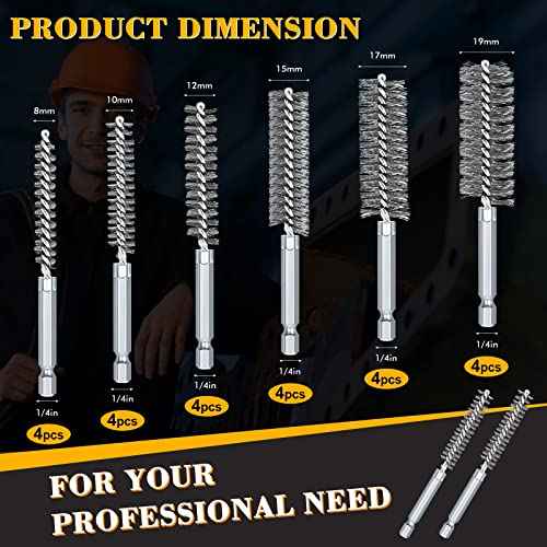 24 Pieces Bore Brush for Drill Wire Bore Brush Set Wire Cleaning Set Stainless Steel Cleaning for Power Drill Impact Driver (Stainless Steel)