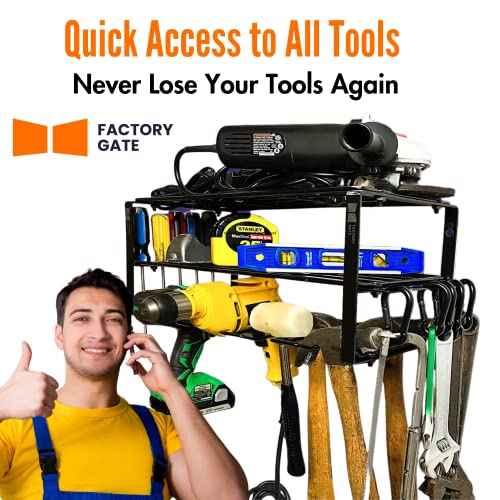 | Tool Organizer [ +6 Hang Clips INCLUDED ] Drill Holder | Tool Box Organizer | Tool Storage | Hardware Organizer | Garage Storage | Power Tool organizer Wall Mount | Metal, Black