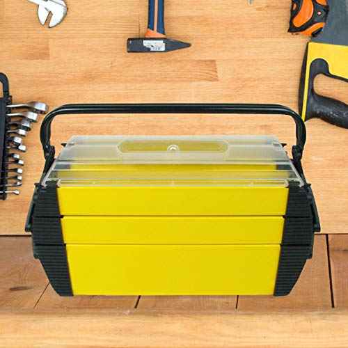 Portable Tool Box - Storage Compartments for Tools, Parts, Crafting Supplies or Tackle by Stalwart - Cantilever Toolbox, 18"L x 11.8"W x 8.25"H, Black/Yellow