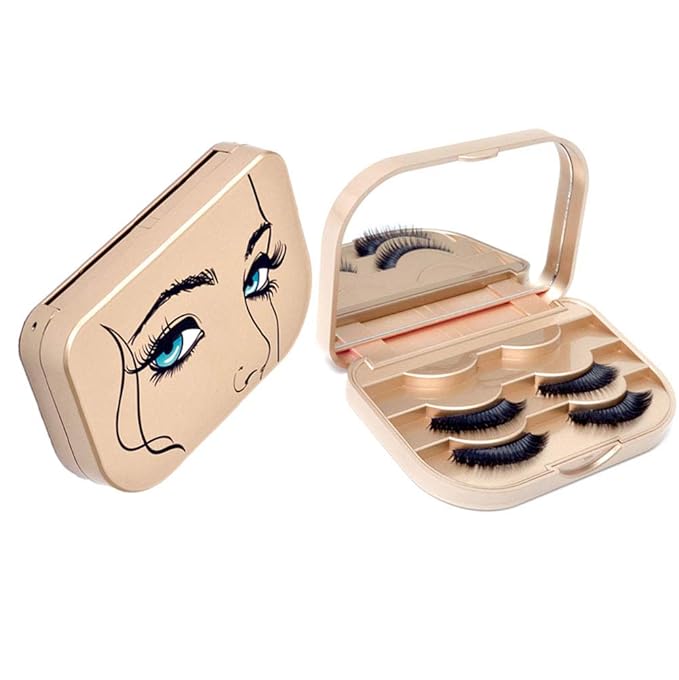 Cosmetic Case Empty Eyelashes Storage Case with Makeup Mirror Holder Box Fake Eyelash Packing Travel Storage Case Eyelashes Bag(Gold)