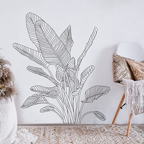Supzone Simple Tropical Plants Wall Stickers Boho Modern Style Wall Decal Sketch Tropical Palm Leaves Wall Art Sticker for Bedroom Living Room Kitchen Sofa TV Backdrop Wall Decoration
