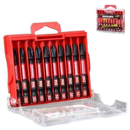 Impact Tough 2 in. (PH1/PH2/PH3) Screwdriver Bits Set,10 Pack Magnetic S2 Steel Phillips Power Driver Bits with Storage M-Box