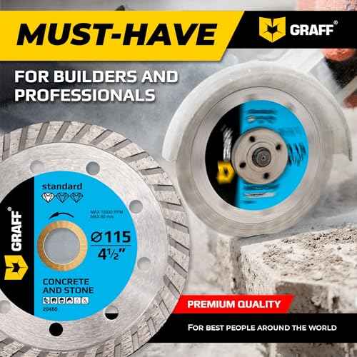 4 1/2 Inch Diamond Cutting Wheel for Angle Grinder Arbor 7/8"-5/8" ? Turbo Diamond Blade for Stone, Marble, Granite, Brick, Masonry, Concrete ? Diamond Saw Blades GRAFF