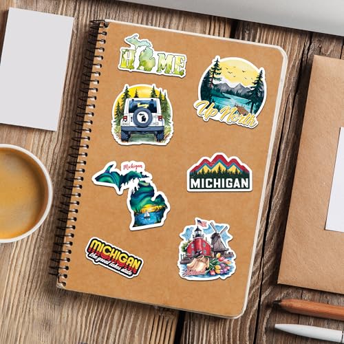 Michigan State Travel Stickers 50 Pieces Vinyl Waterproof Decal for Laptop Water Bottle Phone Car Window Bike Motorcycle Stakeboard Scrapbook Sticker Gifts