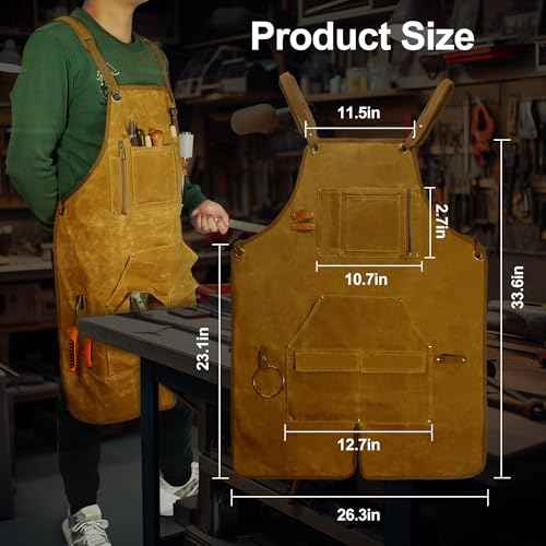 Woodworking Apron for Men, Gifts for Men, with 9 Tool Pockets, Waterproof Durable Waxed Canvas Work Apron for Woodworkers Carpenters Blacksmiths Provide Comprehensive Protection