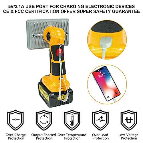 Flashlight for Dewalt 20V Battery, 20v Work Light, 18W 2000LM Portable Floodlights and Spotlight with USB Charging Port for Repairing, Garage, Camping, Jobsite