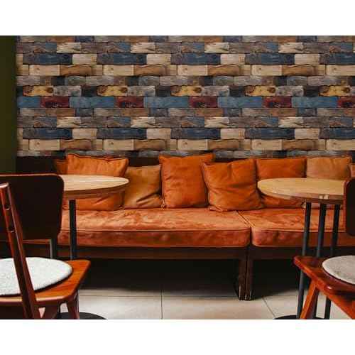 FLFK Faux Wood Bricks Wallpaper,Peel and Stick Wood Grain Wall Mural for Living Room, Bedroom, Kitchen, Office, Apartment Decor 16"x64"