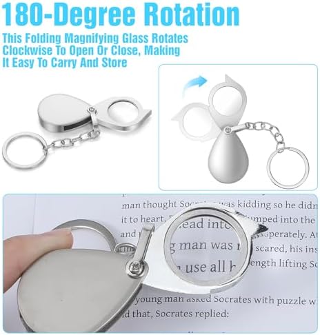 Mini Magnifying Glass Keychain, 10X Lens Small Pocket Jewelry Magnifying Glass Keychain Ideal for Jewelry, Reading & Hobbies (1.5 x 1.2 Inches / 3.8 x 3.0 cm), 10X Lens