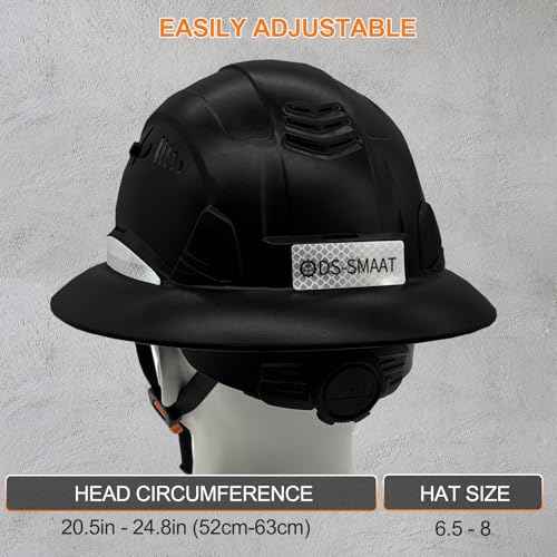Full Brim Hard Hat - ANSI Z89.1 Type 1 & OSHA Certified Safety Helmet with Visor for Construction, Lightweight HDPE Shell with 6-Point Suspension & Reflective Strips (Black)