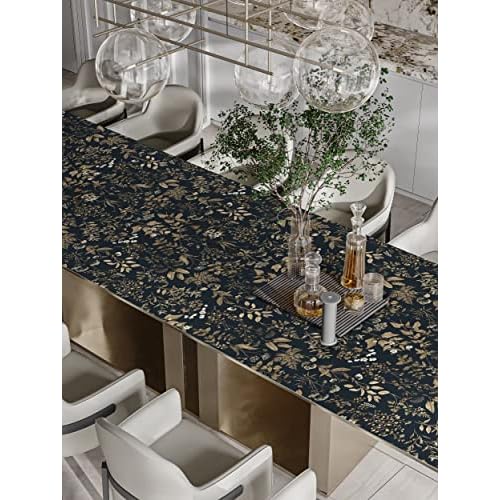 Dimoon 78.7"x16.1" Delicate Floral Peel and Stick Wallpaper Black Golden Thicken Waterproof Leaf Vintage Flower Contact Paper Self Adhesive Wallpaper Removable, Shelf Liner Decal Vinyl Roll