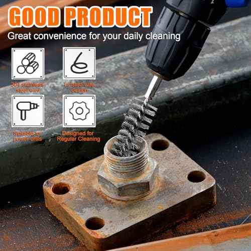 MAXAMN Wire Brush for Drill 6 Pcs, Bore Brush Set 6 Size, Drill Brush, Wire Brushes for Cleaning, Drill Brush Attachments with 1/4" Hex Shank and Twisted Stainless Steel Bristles for Power Drill