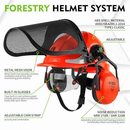 GREEN DEVIL Chainsaw Safety Protective Helmet Forestry Helmet with Build-in Visor Mesh Face Shield Ear Muffs 4 in 1 Ideal for Arborist Tree Work DIY Outdoor Logging Hard hat