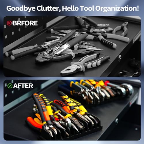 44 PCS Plier Organizer for Toolbox & Tool Drawer, Modular Desgin Plier Holders, Modular Toolbox Organizer System for Professional and DIY Mechanics, Include 20 Big Slot and 22 Small Slot, Black