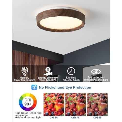 ANYLOVE 15 inch LED Flush Mount Ceiling Light Fixture,3000K 4000K 5002K Adjustable Ceiling Lights, Farmhouse Oak Wood Grain Ceiling Light for Bedroom Hallway Bathroom Kitchen