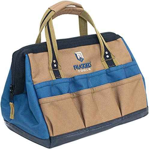 Rugged Tools Field 14" Wide-Mouth Tool Bag - Soft Sided Canvas Tool Bag For Plumbers, Electricians, Carpenters, and Handymen