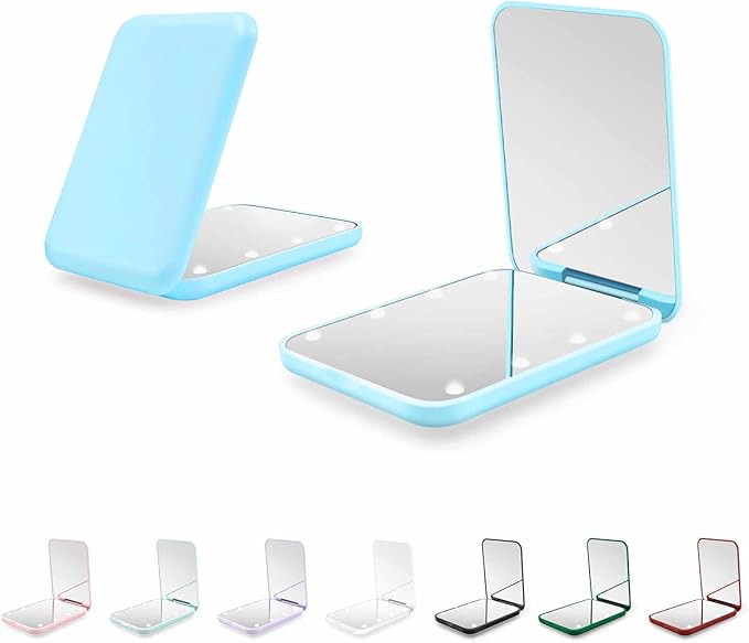 Compact Mirror, 1X/3X Magnification LED Pocket Mirror with Nternal BIattery, Mini Mirror for Purse, Pocket,Travel and Present (Blue)