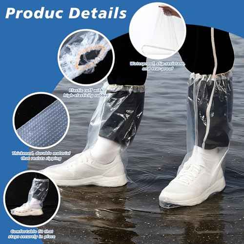 100 Pairs Disposable Shoe Covers for Rain, Clear Waterproof Boot Covers Non-slip Thick PE Plastic Shoe Boot Protectors Cover for Rain Outdoor Indoor Farm Travel Men Women, Tall 18.9 Inch
