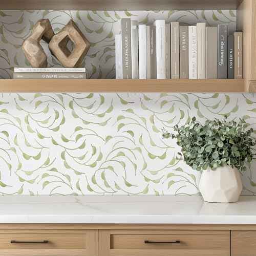 WENMER Peel and Stick Wallpaper, 17.7" x118" Leaf Wallpaper, Geometric Removable Self Adhesive Boho Contact Paper, Beige Wall Paper for Bedroom Bathroom Cabinets Home Decor