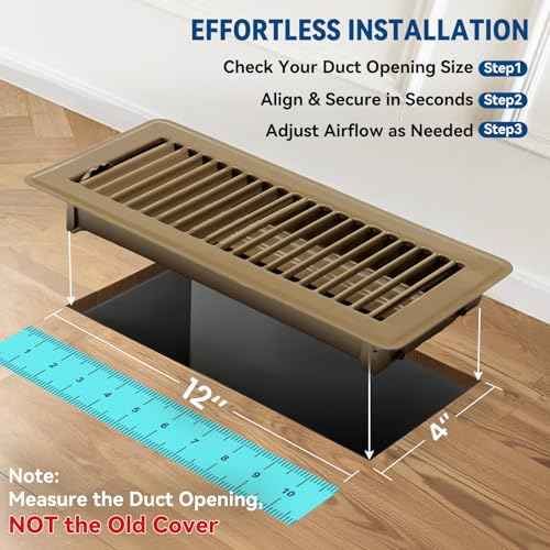 4" x 12" Floor Register Vent Covers 6-Pack, Walkable Powder-Coated Metal Vent Covers with Adjustable Airflow, Curved Safe Edges for Floor/Wall, Brown