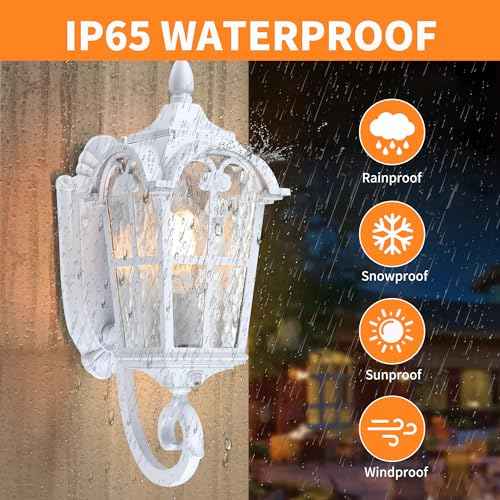 LONEDRUID Dusk to Dawn Sensor Outdoor Porch Light White Exterior Wall Lantern Modern Outside Sconce Lighting Fixtures Waterproof Wall Mount Lamp for House Garage Patio Entryway