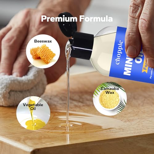 Choppie Mineral Oil (10.14 fl.oz), Food Grade Mineral Oil for Cutting Boards, Butcher Block Oil for Maintaining Wooden and Bamboo Cutting Boards, Prevents Drying and Cracking